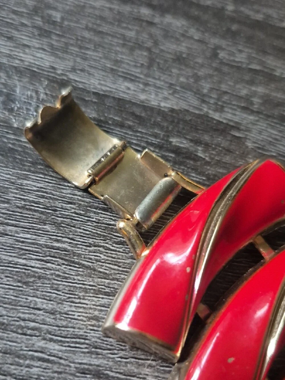 Vintage Red Enamel Metal Bracelet 6.75